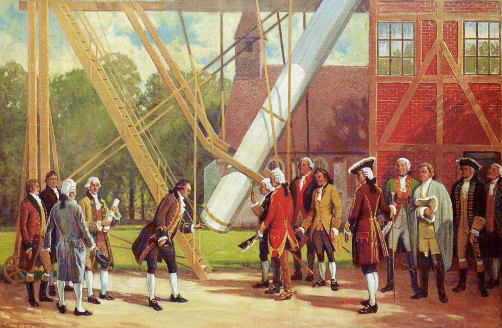 Schröter presents his telescope for the visit