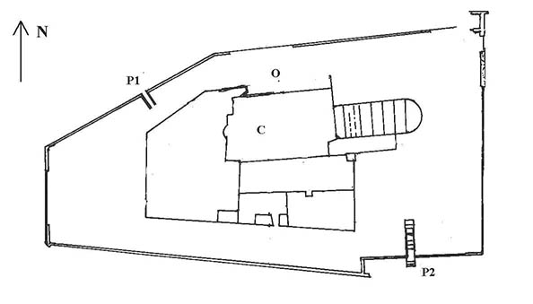 Schematic map of Alatri acropolis. P1 - Poste